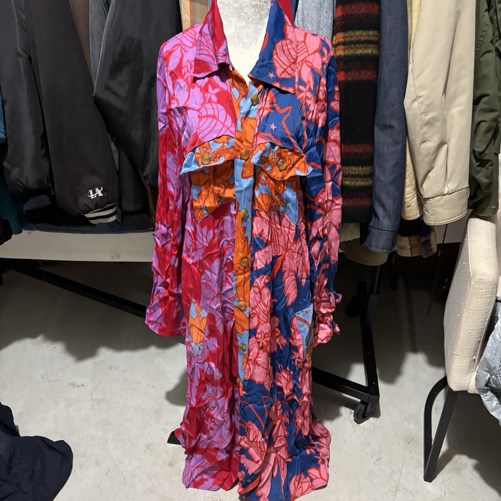 FARM Rio Floral Print Tie Waist Long Sleeve Midi Dress Size XL EcoVero