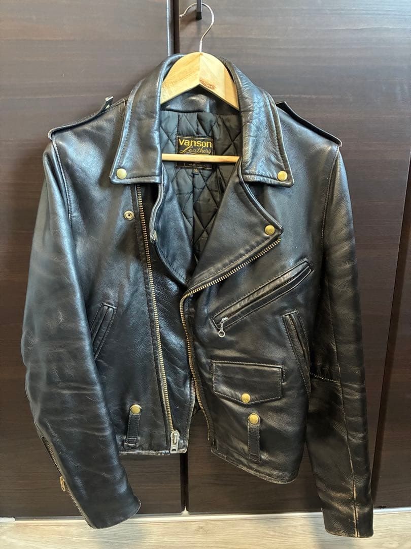 VANSON C2 Vintage Double Riders Leather Jacket Black Size 36 TALON