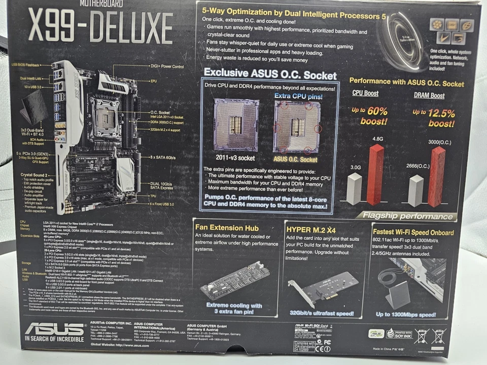 Scheda madre ASUS X99-DELUXE Intel X99 LGA 2011-V3 DDR4 M.2 ATX + IMBALLO ORIGINALE + fattura ✅️ - Immagine 2 di 4