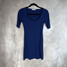Reformation Ribbed Knit Scoop Neck Short Sleeve Bodycon Dress In Blue Size S