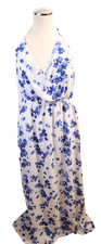 Forever 21 Dress White and Blue Short to Maxi Dress Large Sleeveless Halter(36)