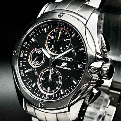 Seiko Ignition Chronograph 7T92-0FL0 Quartz Watch Black Dial Stainless Steel