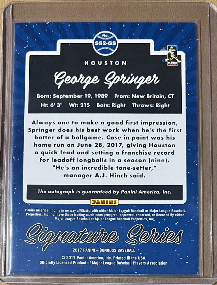 2017 Panini Chronicles Donruss Signature Series George SpringerSS2-GS Pink 10 AU - Image 2 of 2