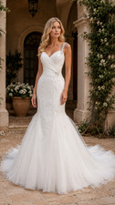Impressions Brida Wedding Gown Dress 8-10 Ivory Mermaid Organza Zip Buttons