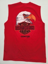 Canotta smanicata Harley Davidson Cancun Mexico camicia motociclista taglia large rossa vintage