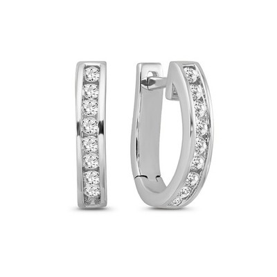 14 Karat Weißgold runde Lab gezüchtete Diamant Creolen Geschenk für Frauen