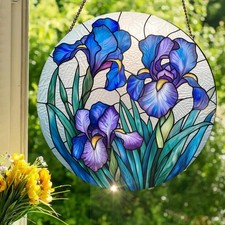 Blue Iris: Stained Glass Style Window Hanging