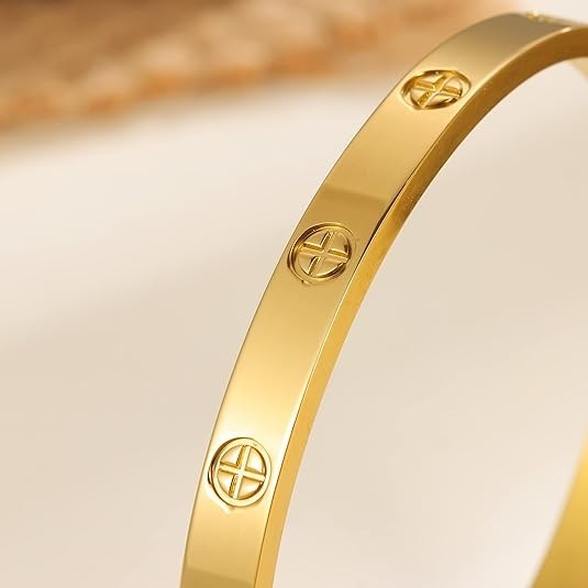 Hinge Bangle Bracelet Stainless Steel 18K Gold Plated with Love 5A