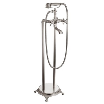 Brushed Nickel Freestanding Bathtub Faucet Floor Mount Tub Filler Double Cros...