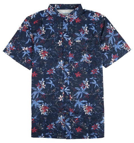 COLUMBIA PFG Super Slack Tide Camp Shirt sz S Small Blue Floral Outdoor UPF 40