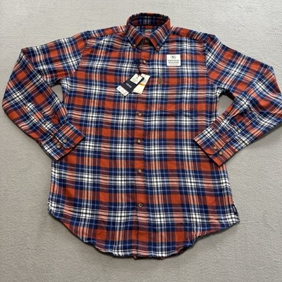 IZOD Men Plaid Flannel S Red Blue Long Sleeve Button Down Temp Regulating NWT