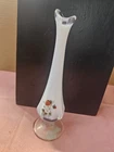 Vtg Fenton Art Glass Flower Bud Vase Strawberry French Opalescent White 8"
