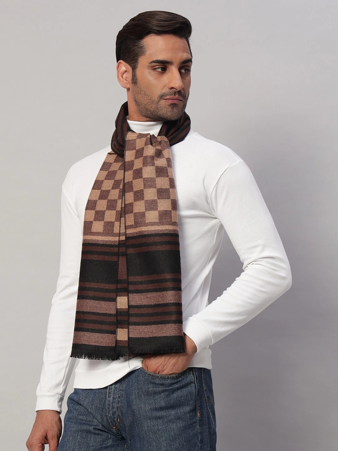 Men Winter Warm Wool Scarf Plaid Check Wraps Scarves Cashmere Reversible Scarves