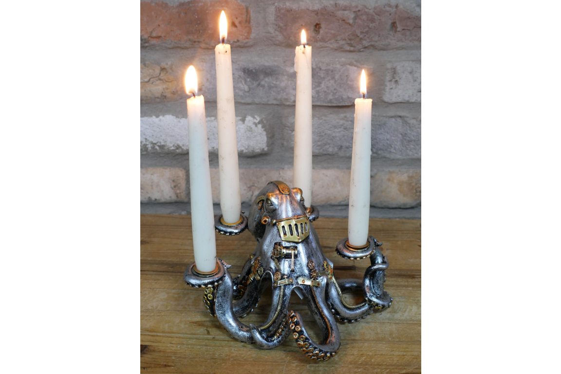 Steampunk Octopus Candle Holder Candelabra Industrial Ornament Nautical Sculptur