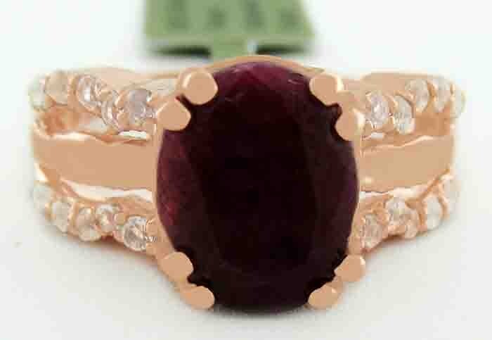 GENUINE 2.84 Cts RUBY & WHITE SAPPHIRES RING 14K ROSE GOLD PLATED (.925) - NWT