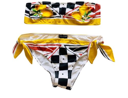 DOLCE & GABBANA Black White Sicily Bikini Swimwear Beachwear Swimsuit 3IT UK10 M