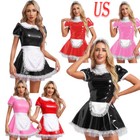 Women's Latex Maid Outfit Halloween French Maid Costume Cosplay Apron Dress
