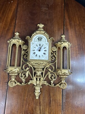 Vintage Burwood Hollywood Regency New Haven 597 Gold Wall Clock Tested Works