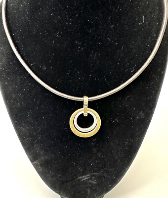 Lia Sophia Modern Circles Necklace Leather Cord Multi Metal