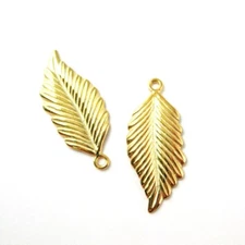 22k Gold Plated Vermeil Style Sterling Silver Feather Charm 22mm(sold per piece)