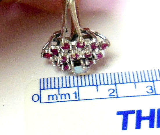 Solid 14k White Gold Opal and Ruby Set Vintage Es… - image 5
