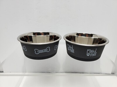 2--Pet Zone Original No-Slip SMALL Pet Bowls, Stainless Steel, 5
