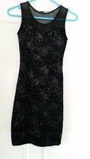 quiz bodycon short dress black mesh sleeveless GB6,UK6,EU34
