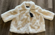 Montanaco White Curly Fur Jacket Coat Women’s Size S Linen With Pockets $118