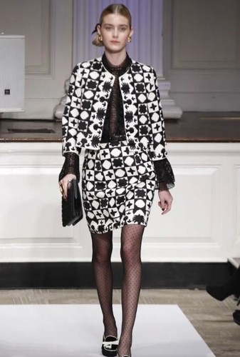 Gonna intera jacquard passerella Oscar de la Renta $1,3K taglia 12 L bianco e nero