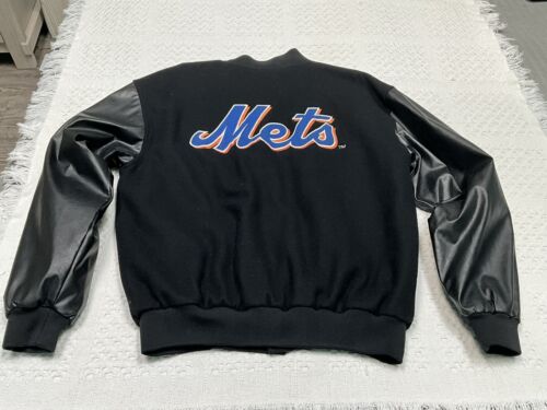 NEW YORK METS VINTAGE WOOL PVC/LEATHER BOMBER JACKET M JH DESIGNS - Picture 3 of 15