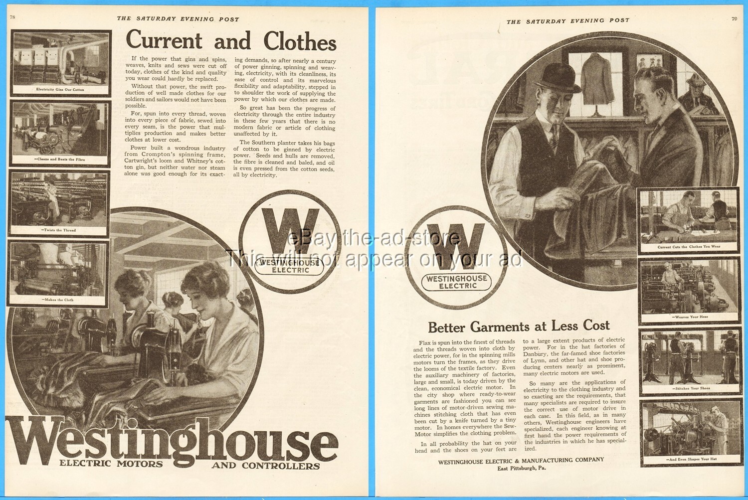 Vintage 1919 Westinghouse Electric Sewing Machine Ad for Seamstress Cotton Gin
