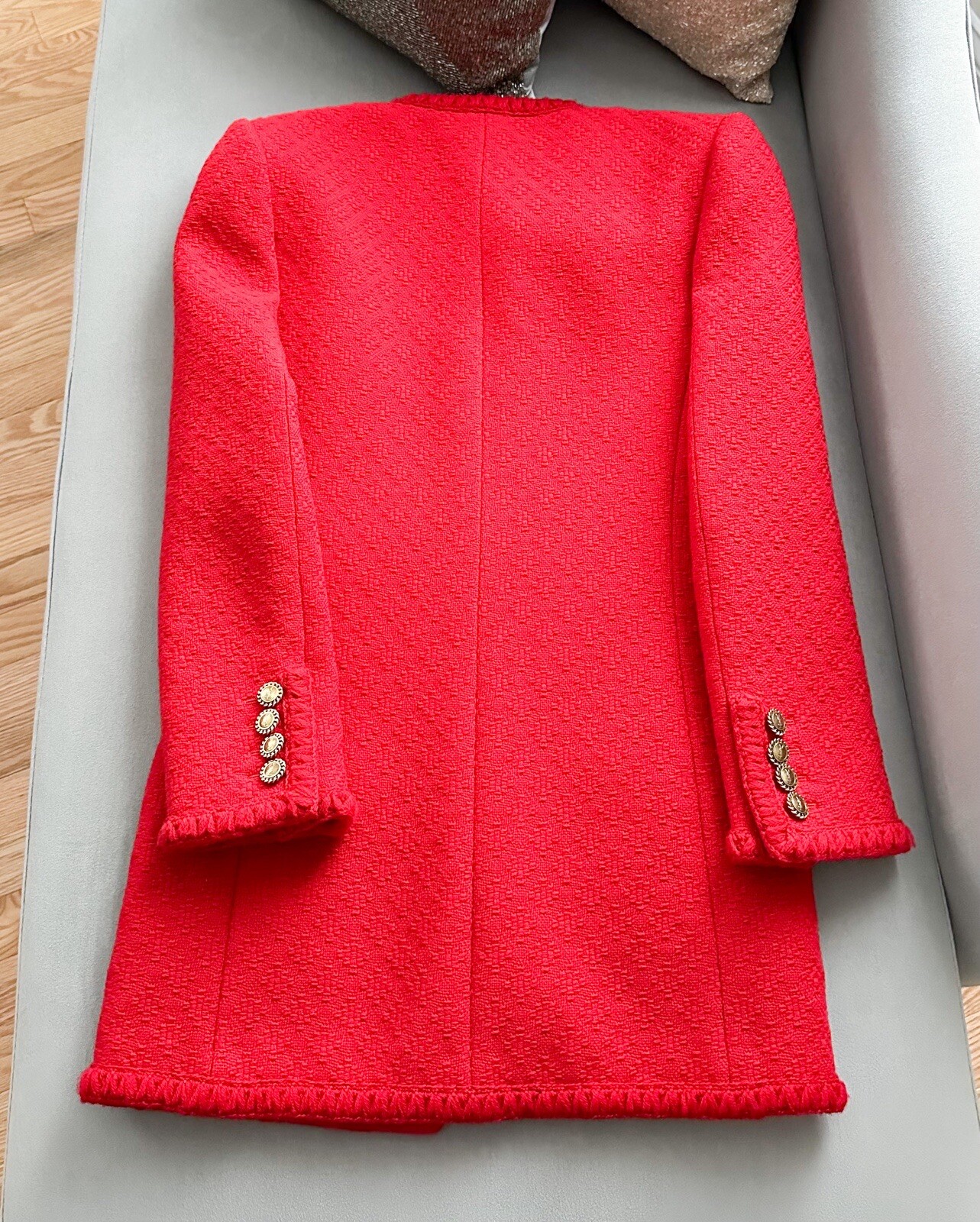 Cappotto con bottoni Saint Laurent Diamante In rilievo Tweed Dettaglio Intreccia Oro Rosso YSL