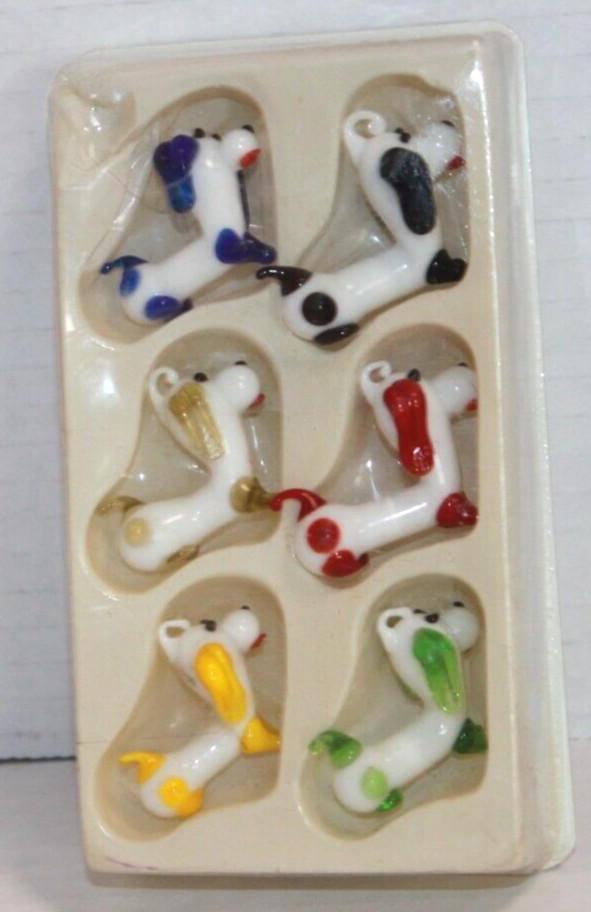 Vintage Blown Glass Mini Dogs Christmas Ornaments Set 6