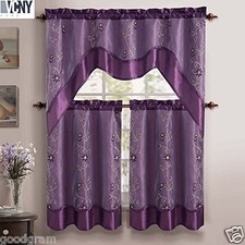 VCNY Daphne Embroidered Kitchen Curtain Set - Assorted Colors