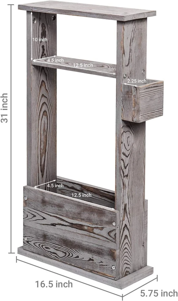 Vintage Grey Wood Side Table Magazine Holder, Solid Wood Floor Shelf End Table - Image 4 of 4