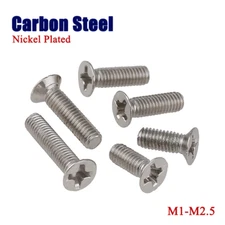 M1-M2.5 Phillips Countersunk Screw Flat Head Bolts Carbon Steel Nickel Plated