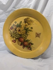 Antique Primitive Tole Tray hand painted art artist signed old vintage wall deco