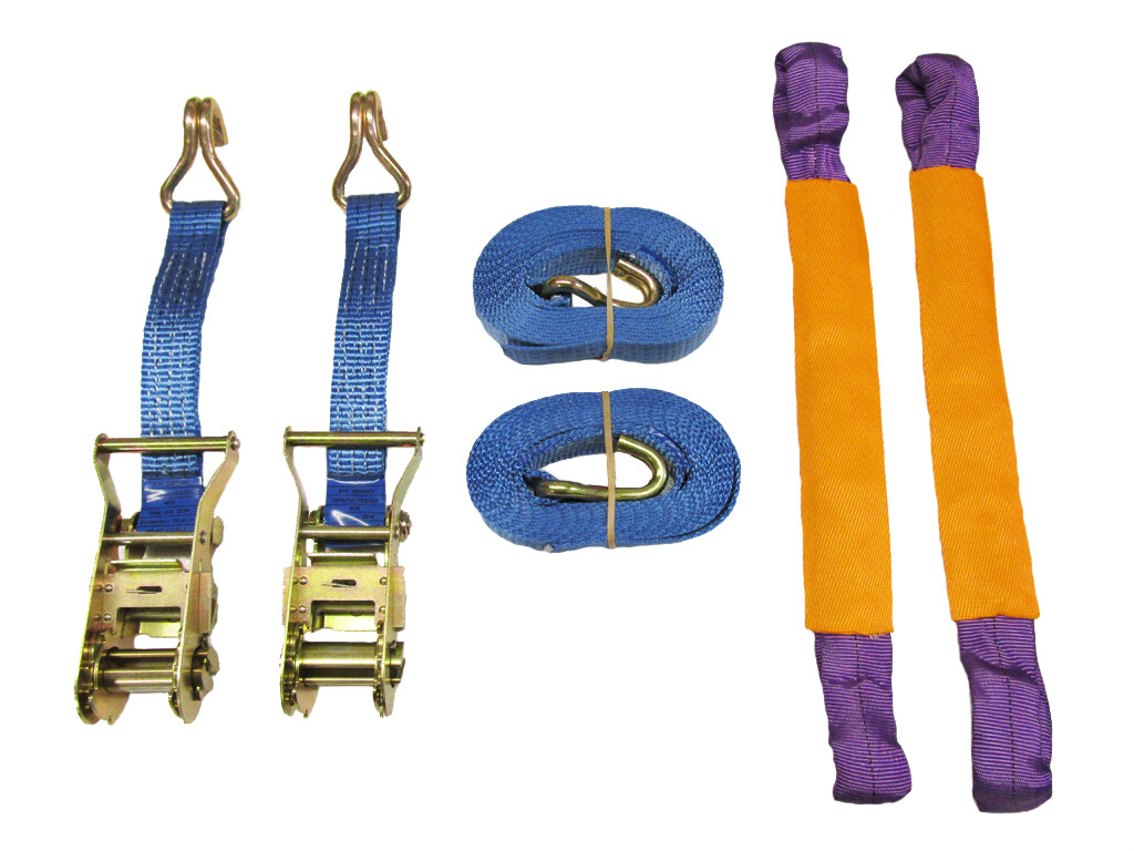 Recovery Ratchet Sets 35MM 4M 3T X2 (Round Slings Tie Down Straps Claw Hook)