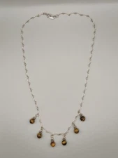 Vintage FAS Tigers Eye 925 Sterling Silver Curved Bar Link Chain Necklace 16.5"