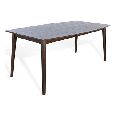 Benjara Amy Dining Table- 72'' Curved Edge Top- Dark Brown Solid Mindi Wood