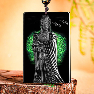 Black Myanmar Jade Mazu Pendant Necklace Natural Burmese Jadeite Real Jewelry