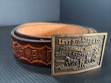 Vtg Hand Tooled Leather Belt Richard Sz 40 Levi s 1976 Brass Buckle Western