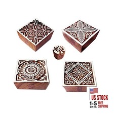 Fabric Print Stamps Crafty Square Floral Shape Wooden Blocks Set of 5 Htag1855