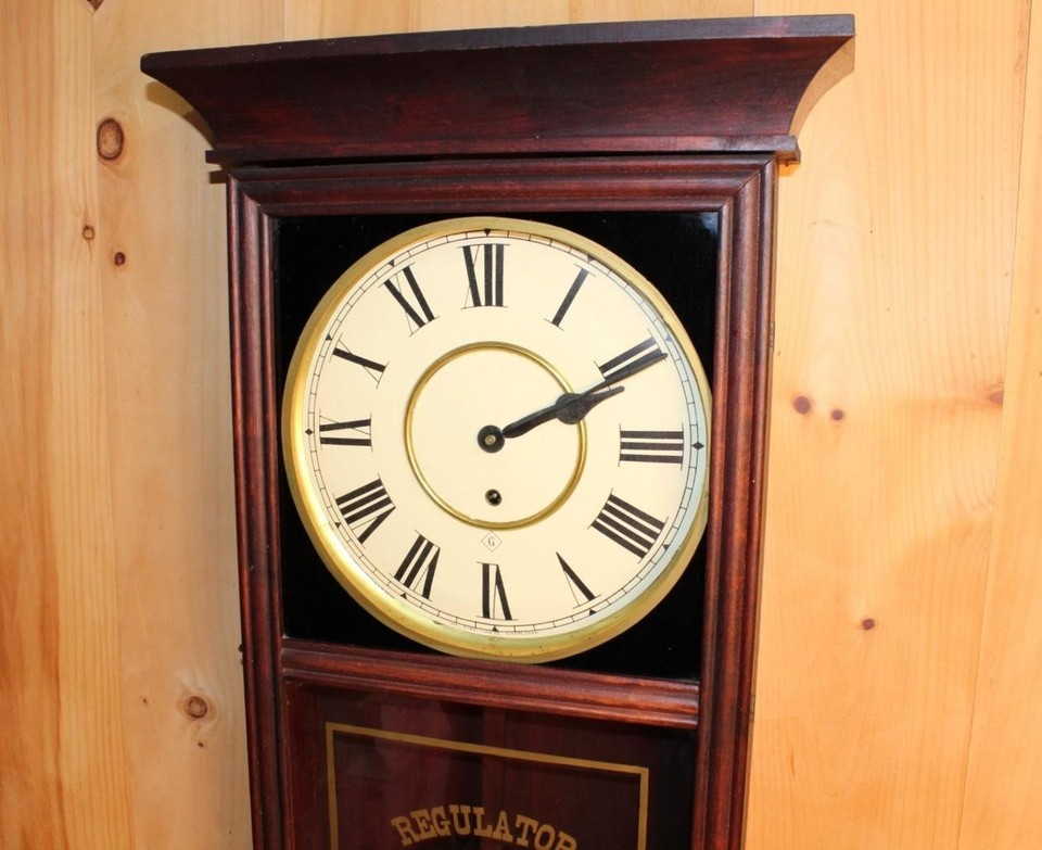 Impressive Antique Gilbert Store Regulator Clock ~ Serviced & Running ...