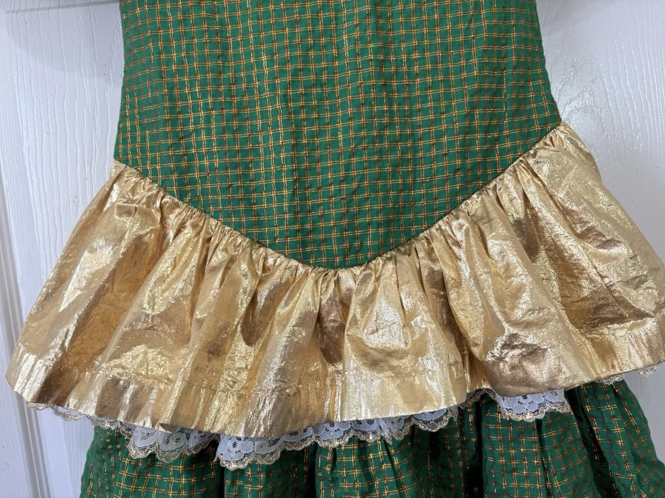 Vestido de fiesta vintage años 80 para niñas hecho a mano con volantes dorados cojos talla 8 Foto 2 de 4