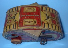 MARX 1930's US ARMY TANK No 3 WIND-UP TURNOVER ACTION NO RUST WOOD WHEELS CLEAN