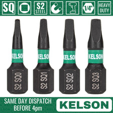 4 x Mixed  Square  SQ0  SQ1  SQ2  SQ3  25mm Impact Screwdriver Bits 1/4" KELSON