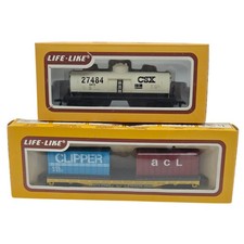 Life-Like HO Scale CSX Tank Car  Flat Car W/ Containers Lot In Original Box