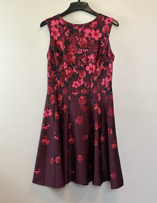 denny & nicole Sleeveless Burgundy Red Pink Floral Fit-and-Flare Dress Size 12