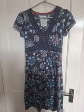 Mantaray Navy Blue Purple Floral Bohemian Cotton Short Sleeved Dress Size 8 VGC